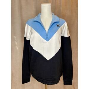 Fila Colorblock 1/4 Zip Sweatshirt Blue White Black Size M NWOT Retro Athletic